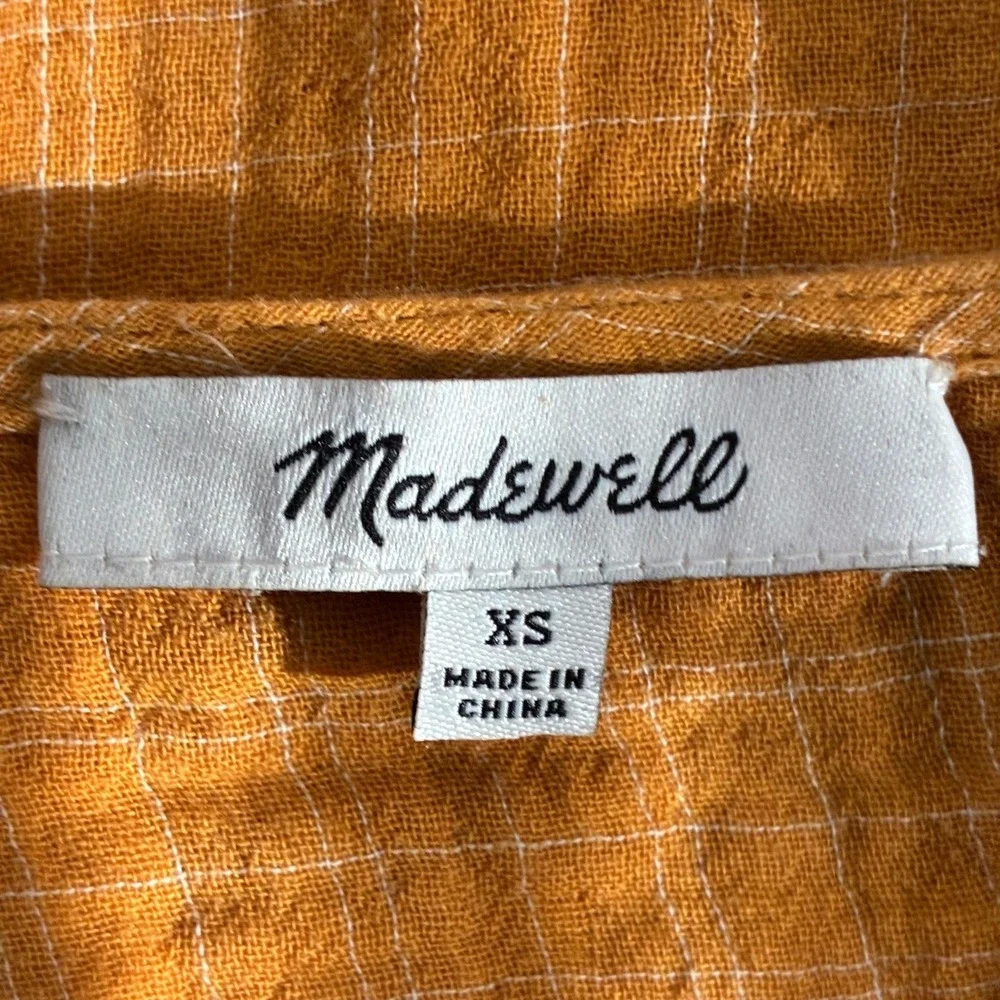 Madewell Millbrook Windowpane Peplum Top 100% Cotton Mustard Cottagecore Size XS